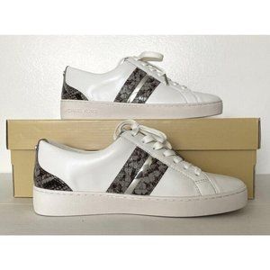 New Michael Kors Catelyn Stripe Lace up Nappa sneakers size 6 White Pearl Grey